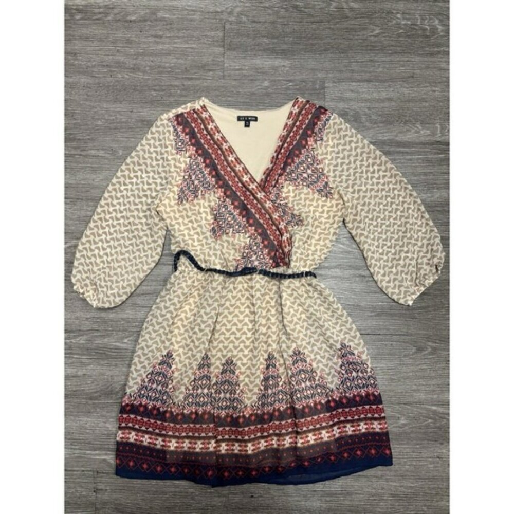 As U Wish Women's 3/4 Length Sleeve Boho Rope Belted Dress Size X-Large